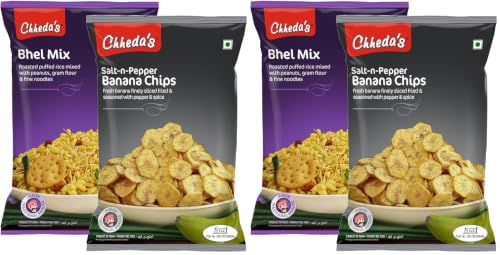 Image of Chheda's - Salt N Pepper Banana Chips (350Gm) and Bhel Mix (300Gm) | Banana Wafers | Indian Namkeen |Ready to Eat - Combo Pack (Pack of 2)