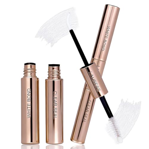 Lash Bond and Seal Lash Glue Waterproof LAUBESS 2-IN-1 Cluster Lash Glue for Eyelash Clusters 72H 10ml (White/Clear)
