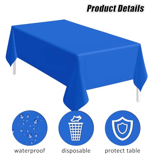 Image of SietDESEO 2 Pack Royal Blue Plastic Tablecloth Rectangle 54 x 108 Premium Disposable Table Cloth Plastic Blue Table Cover for Wedding Baby Shower Party Decorations