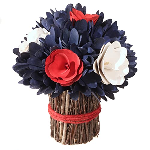 National Tree Company Artificial Patriotic Floral Bundle, Blue, Decorated With Red And White Flower Blooms, Blue Petals, Includes Twig Branch Base, Fourth Of July Collection, 9 Inches #TOP24