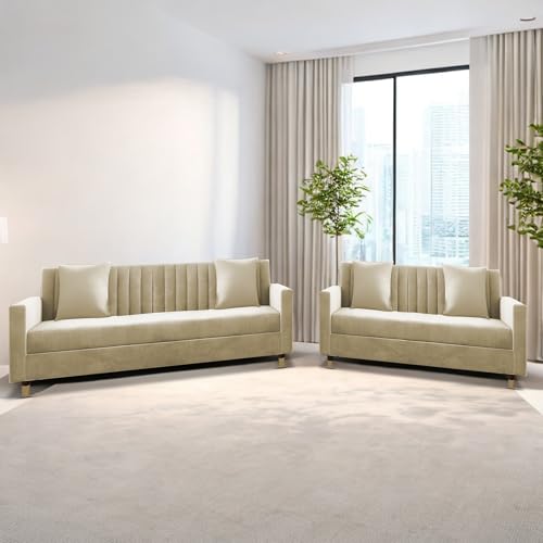 Image of Casaliving Garcia 3+2 Seater Sofa Set for Living Room (Cream)