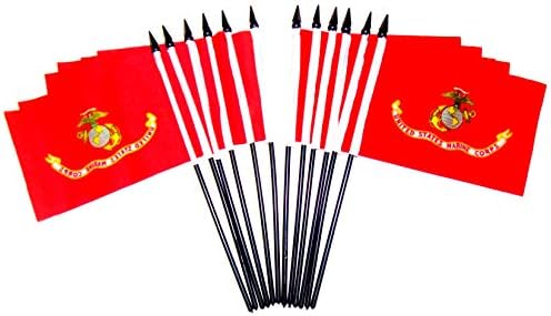 Pack of 12 United States Military Service Miniature Desk & Table Flags Includes 12 Polyester Small Mini Military Stick Flags (4"x6" Marine Corps - 12 Polyester Flags)