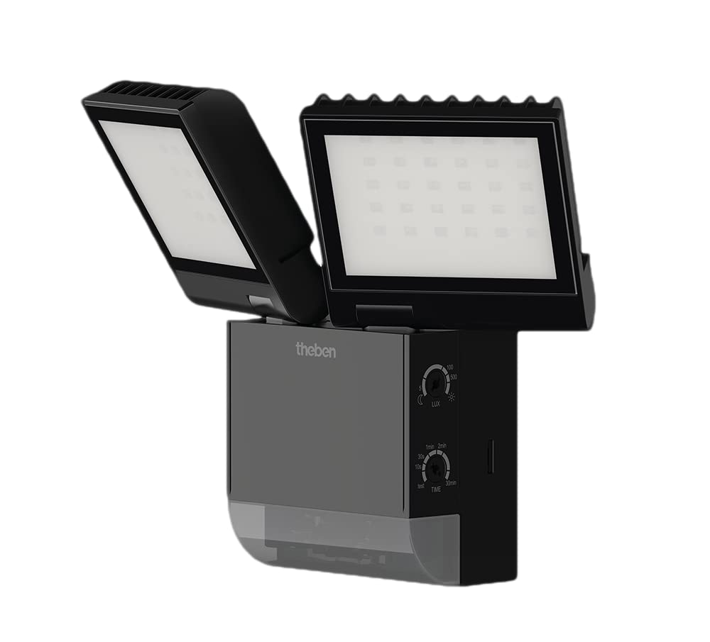 Theben 1020803 theLeda S17-100 BK LED-Strahler I integrierter Bewegungsmelder I schwarz I 17 W I Wandmontage I Lichtfarbe 4000 K I Erfassungswinkel 180° I 10 m Reichweite I schwenkbar