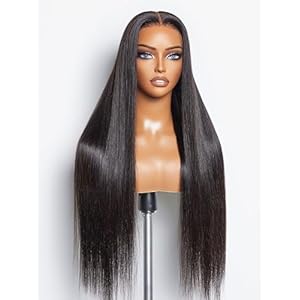 LUVME HAIR 18” Straight Lace Front Wigs Human Hair 13×4 Pre Cut Lace Glueless Human Hair Wig Pre Plucked Long Straight Black Wig For Women 180 Density