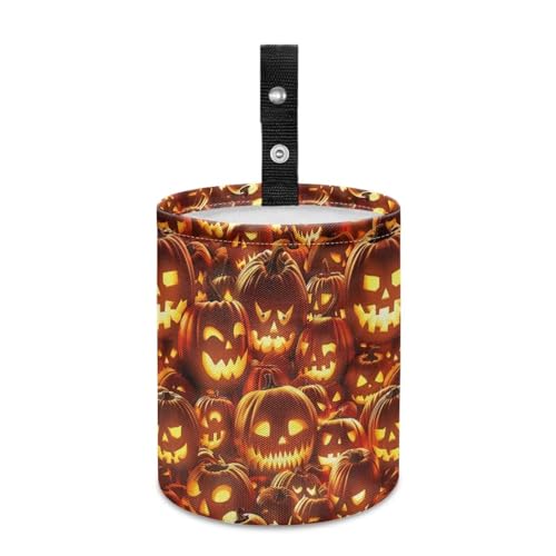 Image of Fire Pumpkins Halloween Car Trash Bin Hanging, Waste Basket - Cute, Portable, Collapsible, Waterproof Rubbish Bag for Back Seat, Floor, or Hanging Headrest