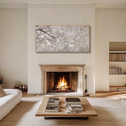 Flowers Wall Art Grey Pictures Wall Painting Large Framed Canvas Art Landscape Artwork for Dining Room Home 29"x 58" Ready to Hang - Image 6