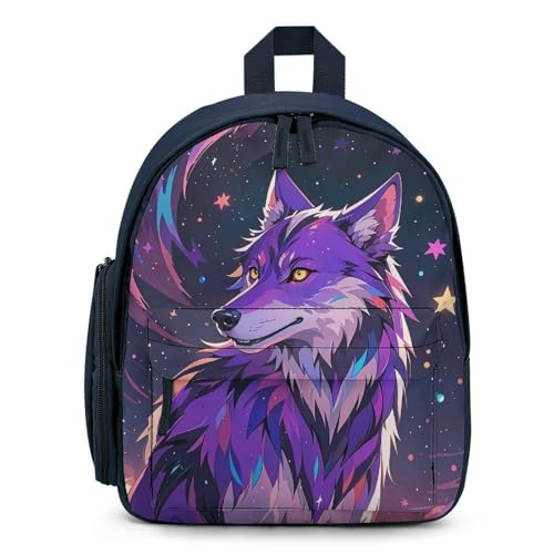 Purple Starry Sky Galactic Wolf Backpack for Men Women, Durable Small Bookbag Lightweight Daypack for Travel, Hiking, Blue-style