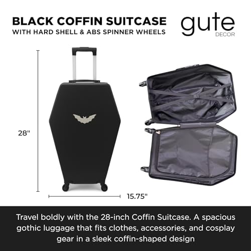 Coffin Suitcase 26.5 Inch Gothic Luggage Black Hard Shell Spinner Carry On with Lock | Unique Horror Casket Travel Case Trolley Bag with Wheels for Halloween, Cosplay, Conventions, Airport Trips2