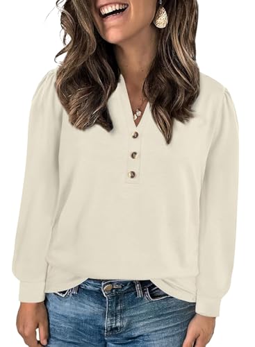 Eytino Womens Plus Size Tops Henley V Neck Long Sleeve Casual Shirts Button Front Loose Fit T Shirt(1X-5X)