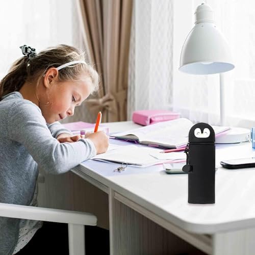 Astuccio Kawaii A Forma Di Pinguino In Silicone Morbido, Nero, Portapenne E Contenitore Multiuso, Regalo Simpatico