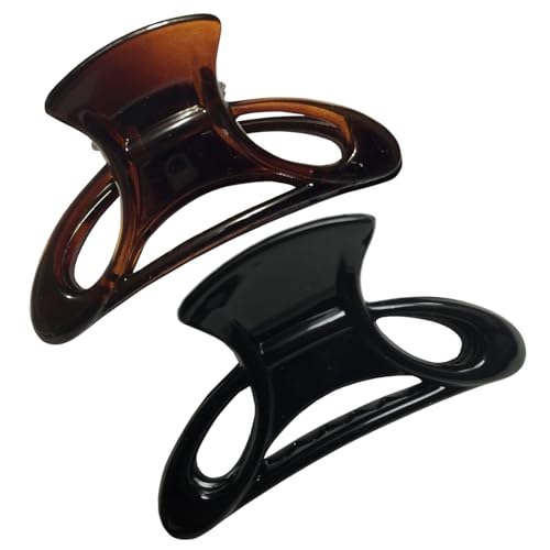 Parcelona French Cut Out Set of 2 Small Shell N Black Cellulose Acetate Jaw Hair Claw Clip Clamp Clutcher
