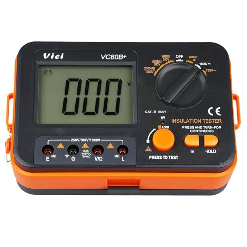 VC60B+ Digital Insulation Resistance Tester, DC250/500/1000V AC750V Megohm Meter Double Alarm Backlight LCD Display & Data Hold OHM Meter DCV ACV Megohmmeter
