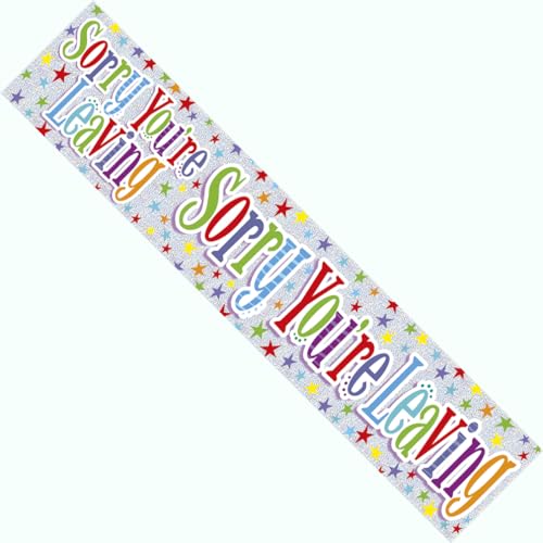 Striscione per feste con scritta "Sorry You're Leaving Good Luck Giant Extra Wide Party Decoration New Chapter Bon Voyage Riciclabile Ecologico Olografico Lucido Sparkly Party Banner
