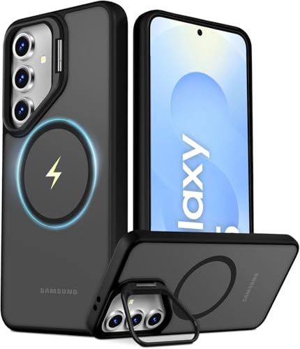 Image of DIZORO TPU Samsung Galaxy S25 5g Case Compatible with Wireless Charging,with Camera Stand,Military Grade Drop Tested,Translucent Hard Back Soft Edge Back Cover(New Black)