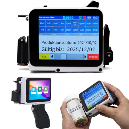Handheld Tintenstrahldrucker, Handheld Drucker 12,7 mm Tintenstrahldruckmaschine für Barcode Datumsetiketten, Chargennummern, Unterstützt Mehrsprachige Materialien