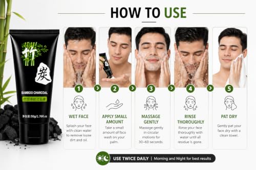 Image of Bamboo Charcoal Face Wash for Men & Women | Deep Cleansing Facial Cleanser | Helps Remove Dirt Oil & Impurities | Refreshing Face Cleanser for Oily & Combination Skin | Daily Use | 50g