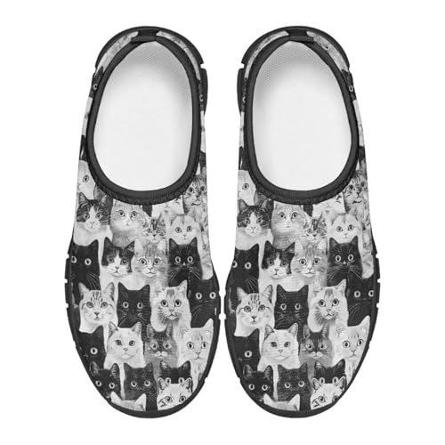Water Shoe for Kids Slip on Sneakers with Black Cat Piano Print