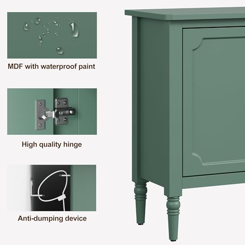 Image of FansaFurn 3-Door Buffet Cabinet with Adjustable Shelves, Accent Sideboard Cabinet with Turned Legs, Wood Pantry Cabinet, Mid-Century Storage Cabinet for Entryway, Living Room, Dining Room, Green