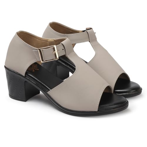 Image of Denill Fancy & Comfortable Brown Heel Sandal with Ankle Strap for women & Girls