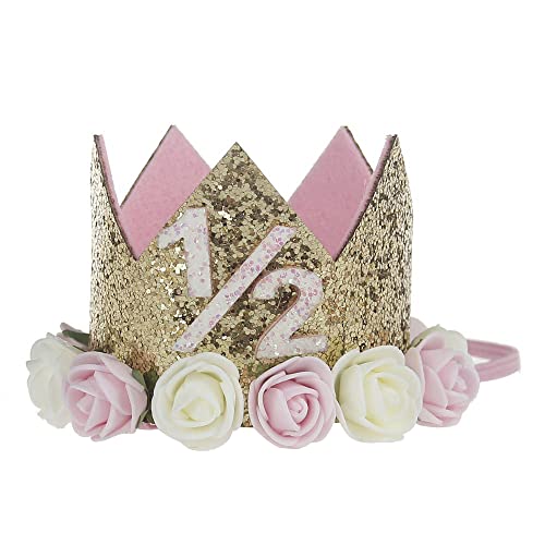 Princess Crown,Baby Crown Tiara Crystal Hat Gold Flower Design Kids First Birthday Gift #TOP2