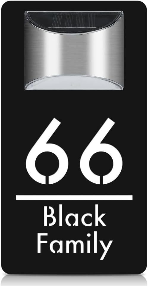 Personalized Led Solar House Number Sign,Custom House Number Sign Solar,Personalized Solar House Number Plaques (18x32cm(7x12.6in),Black(white text))