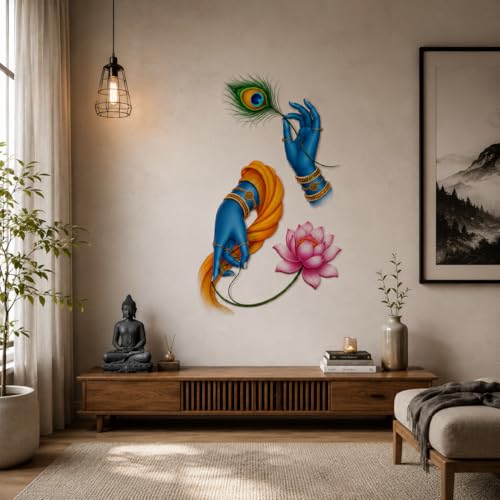 Image of Rangoli Krishna Wall Sticker Self-Adhesive 14 x 24 Inch Waterproof Wall Decor for Living Room Bedroom Office Divine Beauty Krishna Wall Decal