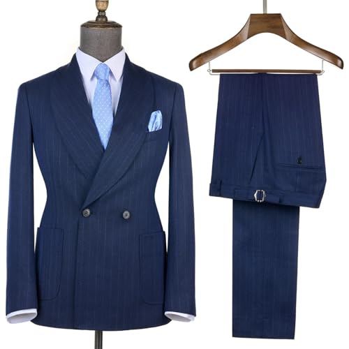 Men's Maroon Striped Suit Double Breasted Office Wedding Tailor Patch Pocket4