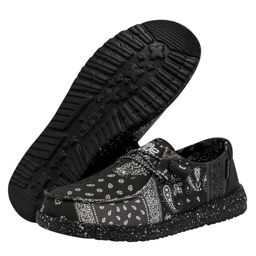 Image of HEYDUDE Women's Wendy Patch Geo Bandana Nights Size 6 Black | Womena€s Shoes | Womena€s Lace Up Loafers | Comfortable & Light-Weight