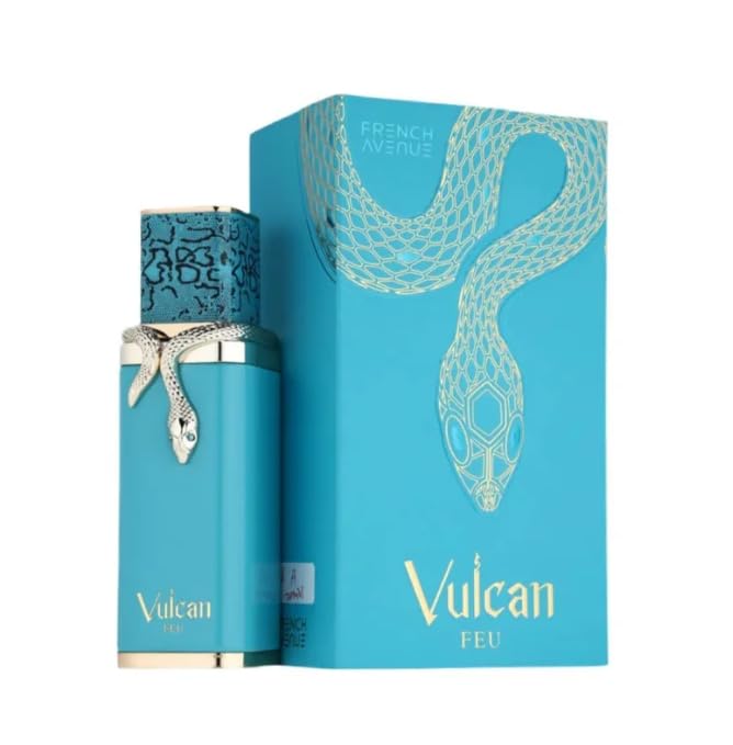 Image of Vulcan Feu Eau De Parfum for Men, Luxury Fragrance with Gold Snake Design, Turquoise Blue, 100ml (100ml)