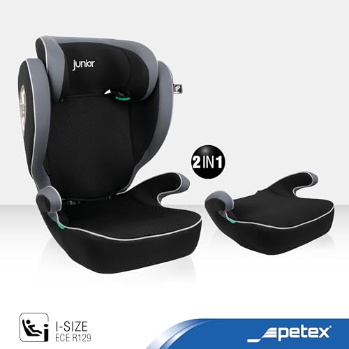 PETEX Auto-Kindersitz Basic i-Size Norm nach ECE R129 für Kinder von ca. 100-150 cm, höhenverstellbarer Kinderautositz in grau, 1 Stück