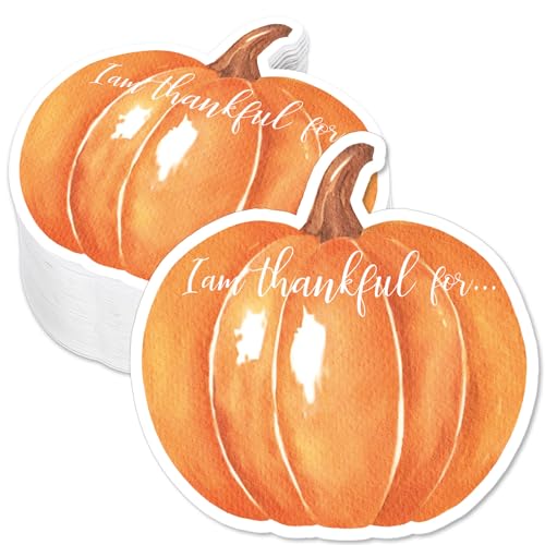 JarThenaAMCS 100 Pcs Thanksgiving Gratitude Cards Thankful Pumpkin Table Place Cards Fill in Pumpkin Paper Cutouts for Fall Autumn Harvest Dinner Party Catering Events Thankful Tree Decor