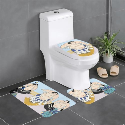 相撲 大相撲 浮世絵 和風 トイレマット 3点セット フタカバー 浴室足ふきマット 吸水 速乾 滑り止め 抗菌 防臭 洗える ふわふわ プレゼント 40x60cm