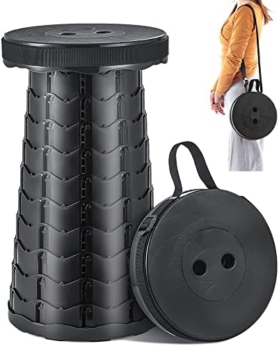 LOOVIU Portable Telescoping Stool, Camping Retractable Folding Stool with Carry Strap, Adjustable Height Plastic Stools for Camping Fishing Hiking BBQ Outdoor (Black)