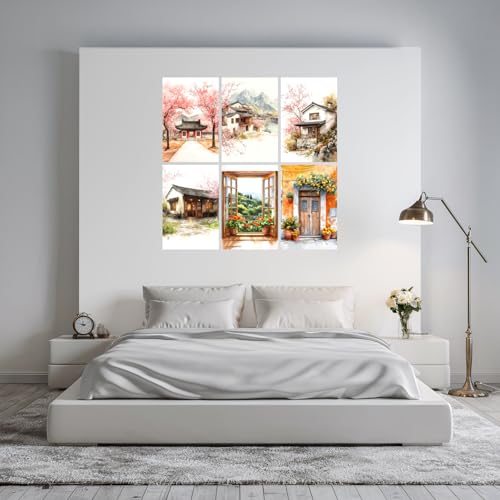 Image of SiddArtify Watercolor Asian Wall Art Prints Set - Traditional Building Poster Decor for Living Room Bedroom Office - 12x18 inch Board Pack of 6