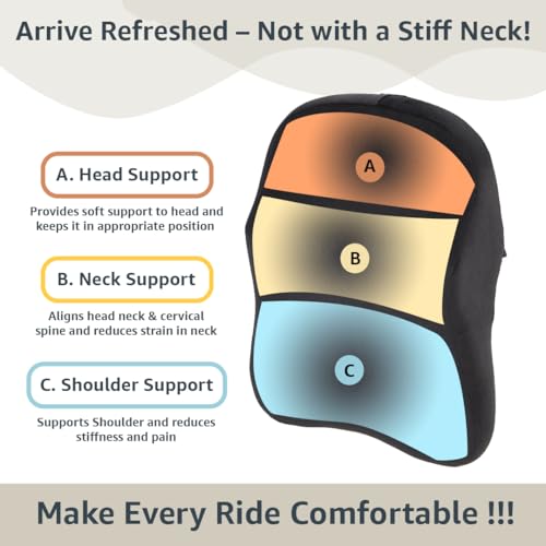 Image of Amazon Basics Memory Foam Filled Cotton Car Neck Rest Pillow|Ergonomic Design|Neck,Shoulder Pain Relief|Driving & Travel Comfort|Washable Cover|1 Year Warranty | Black| 40x30x15 cm