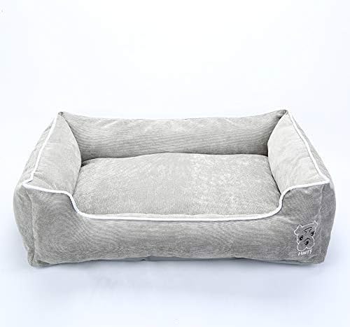 CLOVLY PAWS Simple Rectangular Pet Bed with Removable Cover, Plush Comfy Durable Cuddler for Small to Medium Dogs and Cats, Machine Washable Cover (M 23.7", Grey)