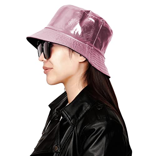 Image of Unisex Metallic Bucket Hat Waterproof Holographic Bucket Hat Fishing Hat Trendy Hip Pop Sun Cap