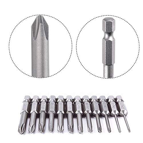 Image of Saiper 12pcs 1 /4 Inch Hex Shank Cross Head Screw Driver Bits Magnetic Phillips Screwdriver Set Bits S2 Steel, 50mm / 2-Inch Length