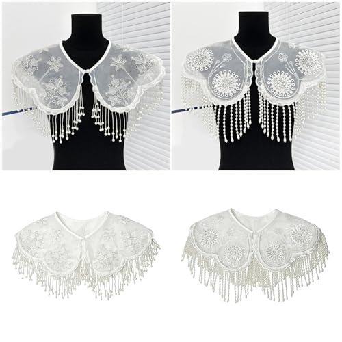 Col Peter amovible blanc sophistiqué de haute couture avec perles