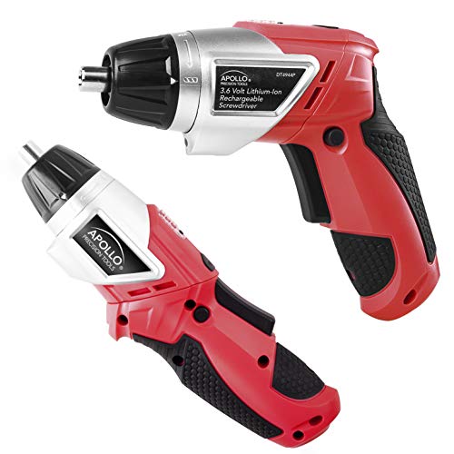 Apollo Tools DT4944 3.6 volt Lithium-Ion Rechargeable Screwdriver with 45 pc Accessory Set, Red
