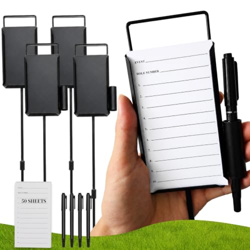 ZSHIGANMA 4 Pack Steel Longest Drive and Closest to the Pin Marker Golf Metal Proximity/Course Distance/Fairway Distance Markers with 50 Sheets Cards and 4 Pens for Outdoor Golf Tournament Signs