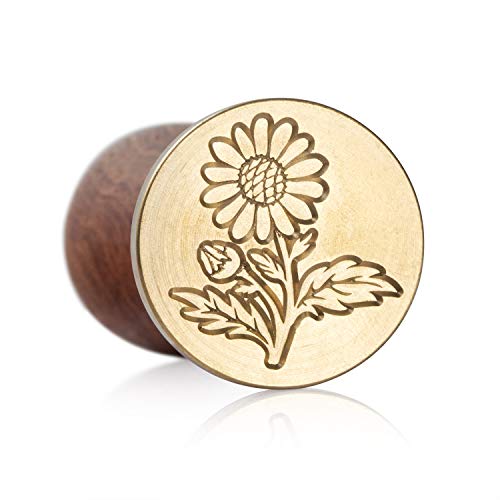 Mceal Wax Seal Stamp, Silver Brass Seal with Wooden Handle, Sun Flower - Thumbnail 2