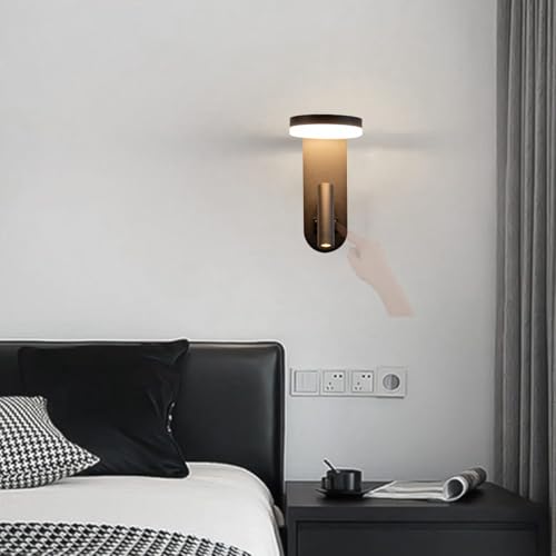 Aplique de pared LED negro con doble interruptor y luz blanca para lectura