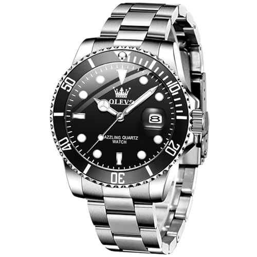 OLEVS Watches for Men, Mens Dress Watch, Large Face Luxury Stainless Steel Silver Waterproof Men's Wrist Watches with Date, Men Silver Classic Analog Quartz Watch Relojes de Hombre