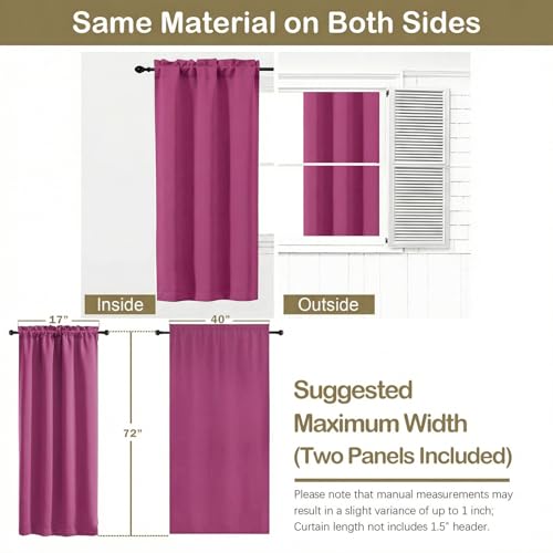 Image of Hot Pink Blackout Curtains for Bedroom 72 Inch Length 2 Panels Set, Thermal Insulated Curtains for Living Room Nursery, Energy Saving Window Drapes for Patio French Door Front Door, 2x40Wx72L