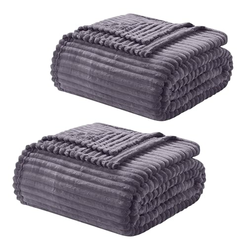Image of Nestl Purple Throw Blanket for Couch - Cozy Warm Fuzzy Blankets for Women, Set of 2 Small Fleece Throws for Girls - Dusty Purple, 50 x 60 Inches