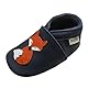 Krabbelschuhe Baby Lauflernschuhe mit Gummisohle lederpatschen für Jungen Mädchen, Draußen Weicher Leder rutschfeste Lederschuhe Kleinkind Fuchs - dunkelblau, 6-12 Monate