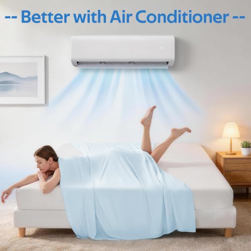 Image of Cooling Sheet Queen Size Set 3 Pieces, Double-Sided Cooling Bed Sheets for Hot Sleepers & Night Sweats, Ultra Stretchy Deep Pocket Fitted Sheet Fits Up to 18 inch, with 1 Pillowcases, Blue