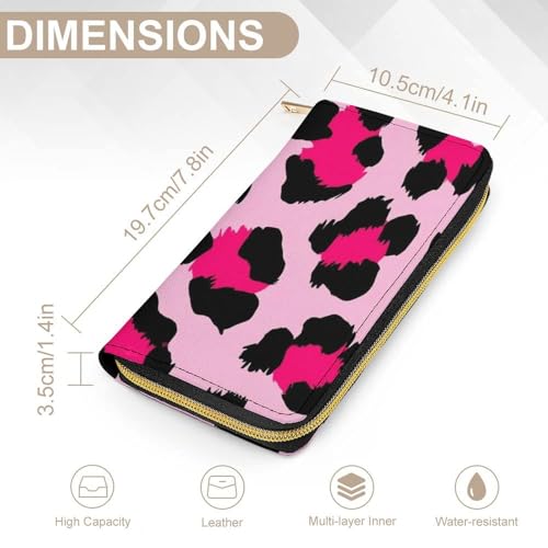 Long PU Zipper Wallet, Travel Purse Fashion Design, Huge Storage Capacity Wallet, Cute Decor Purse For Men And Women Pink Cheetah Leopard Print2