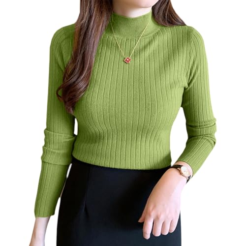 [DMFU] リブニット セーター レディース 秋冬 ハイネック・大人め高級魅力 重ね着に便利 着回し力 ニットソー カットソー トップス ニット 高伸缩 柔らかい 薄手 無地 長袖 縦リブ 着痩せ 小顔 カジュアル シンプル 春秋冬 ９色展開 (JP, アルファベット, Free Size, 3-11：グリーン)のサムネイル